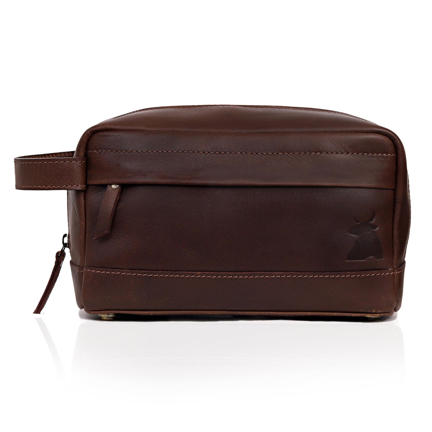 Leather Farm Premium Buffalo Leather Toiletry Bag for Men & Women - Dopp Kit With Water Resistant Lining, Shaving Pouch, Unisex Wash Bag For Toiletries, Gifts For Men and Women - Dark Brown