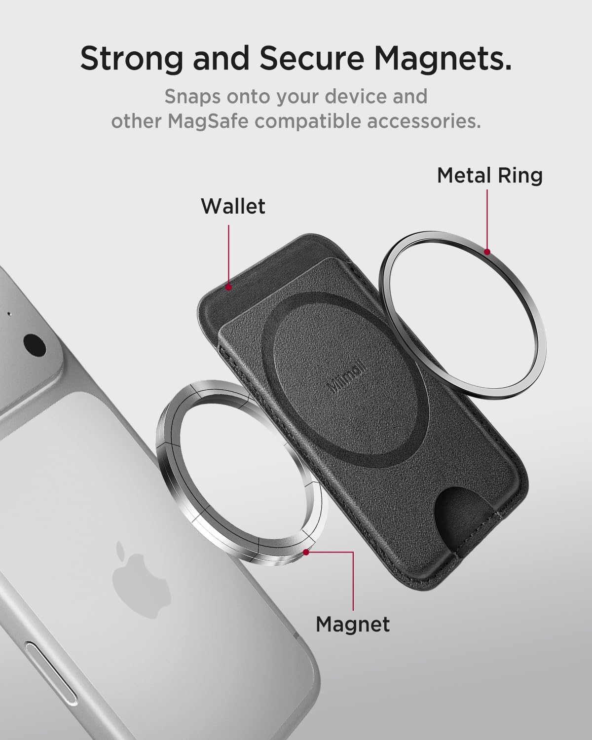 Miimall for MagSafe Wallet Leather, [RFID Blocking] 3-Card Holder for iPhone 17/16/15/14/13/12 Pro Max Plus Air, Google Pixel 10 Series, Double Sided Ultra Thin Slim Strong Magnetic Phone Wallet Black