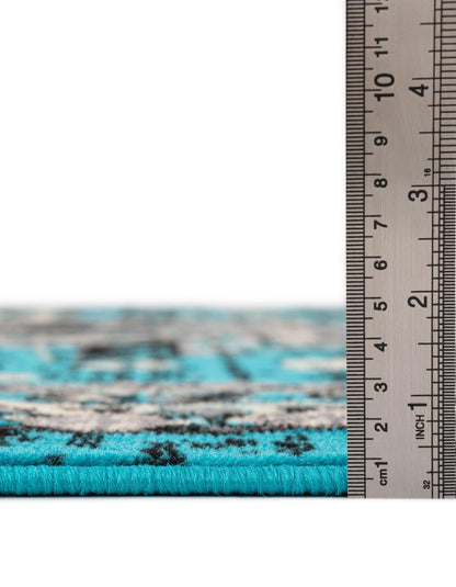 Unique Loom Taftan Collection Border Geometric Tribal Inspired Design Area Rug (6' 0 x 9' 0 Rectangular, Turquoise/ Gray)