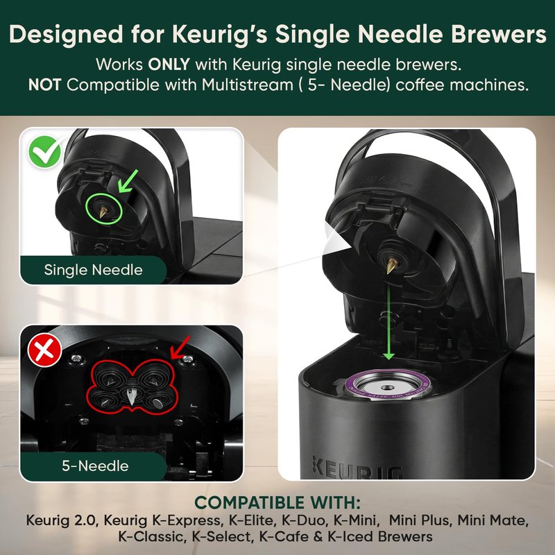 Stainless Steel Reusable K Cups for Keurig 2.0, Keurig Mini, K-Express, K-Classic, K-Elite, K-Compact, K-Mini Mate Single-Serve Coffee Makers by PureHQ - Refillable Metal Coffee Filters - 2 Pack