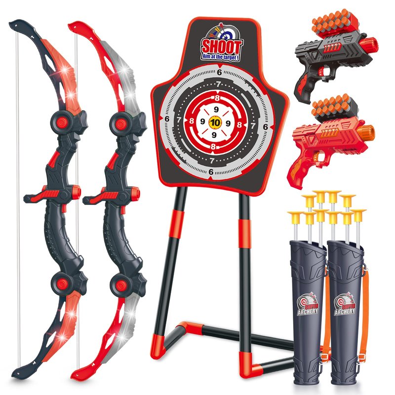 SpringFlower 2-in-1 Active Target Play Set with LED Light-Up Bow & Soft Foam Dart Blasters – Indoor Outdoor Family Game for Kids Ages 5-10, Gift for Boys & Girls