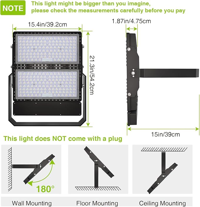 STASUN 600W 90000LM LED Flood Stadium Light with Photocell, 100-277V Dusk to Dawn Outdoor Lighting, 5000K Daylight, IP67 Waterproof, ETL Certified for Sport Courts Arena Parking Lot