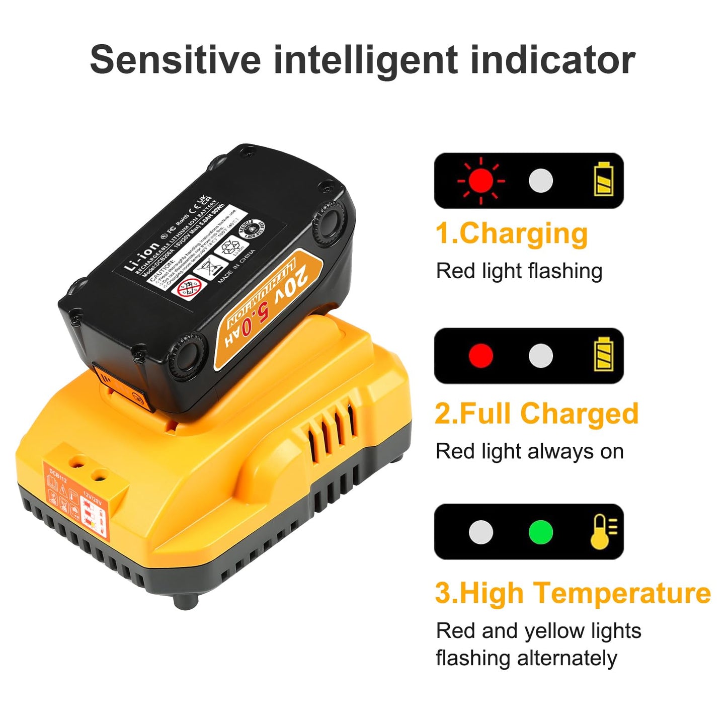 20v Max Battery Replacement for Dewalt Battery 5.0Ah with DCB112 Battery Charger Station for DCB200 DCB120