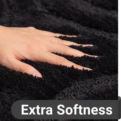DEXDE Bathroom Rugs Mat, Soft Plush Shaggy Microfiber Bath Rug Non Slip Bath Mats for Bathroom Floor Machine Washable Absorbent Carpet for Shower Tub, Black 24"x36"
