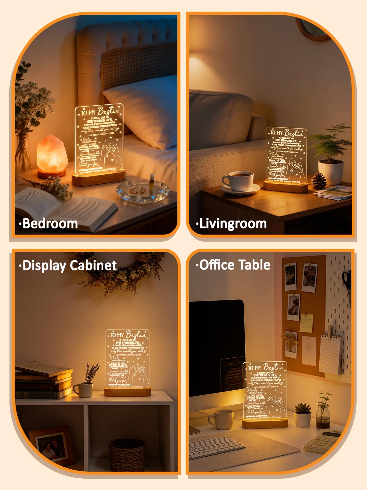 to My Bestie Gifts, Best Friend Gift for Women 3D Illusion Lamp, I Love You Friends Night Light for BFF Christmas White Elephant Gifts, Soft Warm Color Wooden Table Lamp