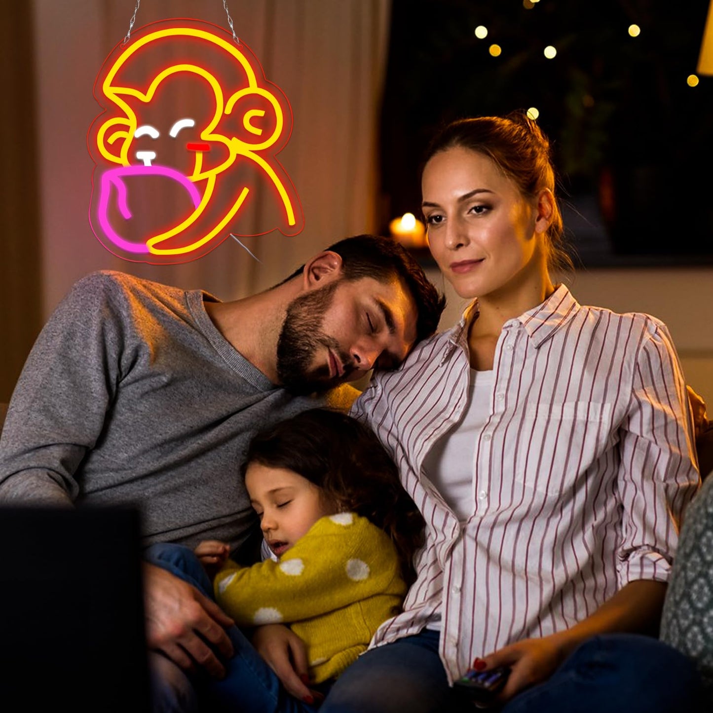 Balanar Cartoon Monkey Neon Sign For Wall Decoration Peach Neon Signs LED Signs Anime Style Neon Lights Room Decoration Birthday Party Gifts Aesthetic Red Kids Bedroom Decor