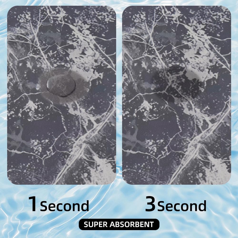 Nauegol Ultra-Thin Anti-Slip (0.16" Thick), Soft & Highly Absorbent Floor Mat with Marble Pattern, Easy to Clean & Store, Ideal for Bathroom & Kitchen(Grey,24 * 36)