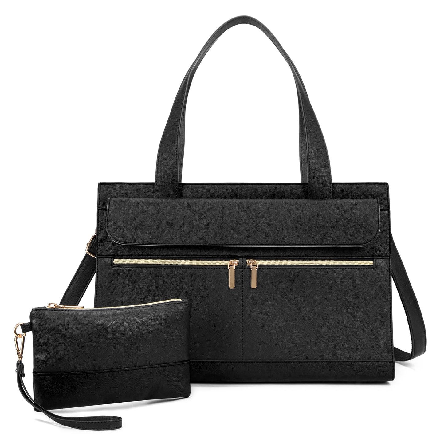 Laptop Bag for Women 15.6 Inch, Professional Tote Briefcase Purse, Eco-friendly Leather Teacher Bag Work Bag for Business(Black)