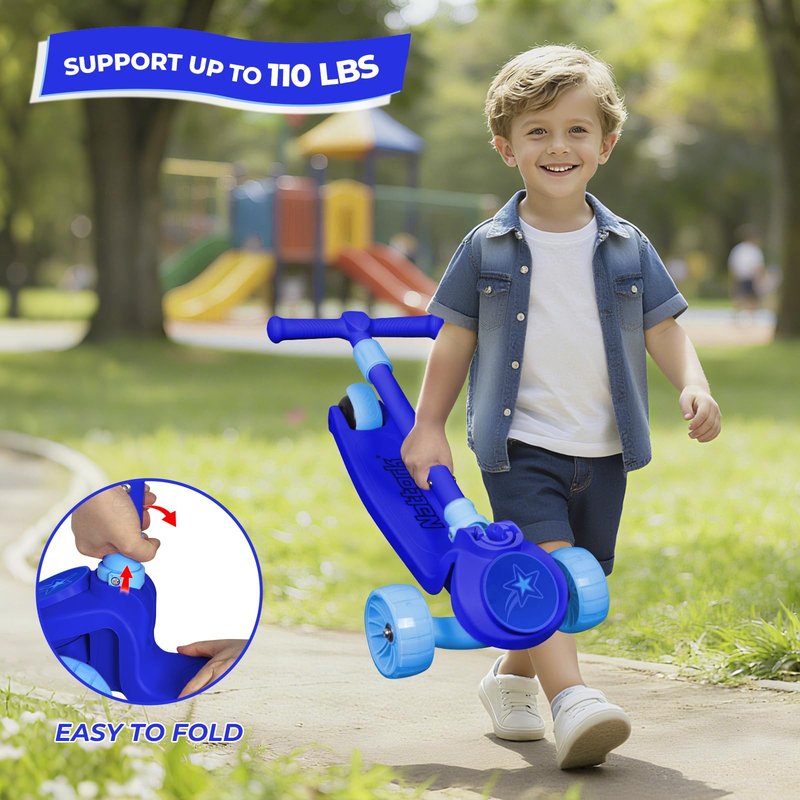 Nattork Kids Scooter for Boys Girls with Light Up Wheels, 3 Adjustable Height Handlebars, Lean-to-Steer Technology, Widen Anti-Slip Deck, 3 Wheel Scooter for kid ages 3-8, Support Riders Up to 110 LBS
