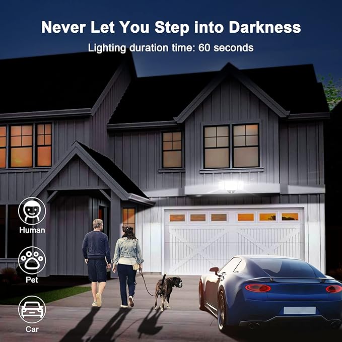 EMANER Outdoor Motion Sensor Floodlights, Dusk to Dawn Auto On at Night When Motion Detected, Security Light 4500lm 120V, 5000K 3-Head Frosted Lens, Motion Light for Driveway Patio (2-Pack, Black)