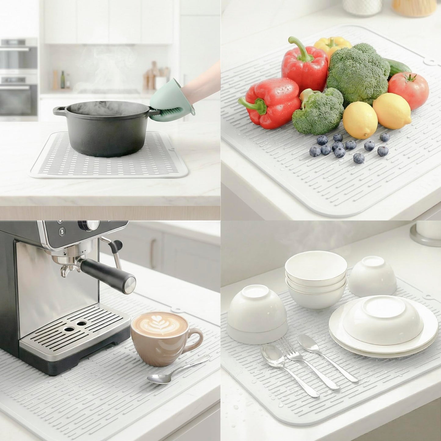 MicoYang Silicone Dish Drying Mat for Multiple Usage,Easy clean,Eco-friendly,Heat-resistant Silicone Mat for Kitchen Counter or Sink,Refrigerator or Drawer Liner White XL 18 inches x 16 inches