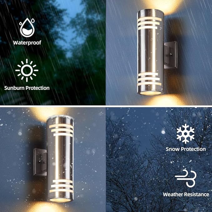 SHIMR Smart Outdoor Wall Lights RGBCW, Modern Color Changing Outdoor Sconce Cylinder Stainless Steel Exterior Light Fixture with Remote, Up and Down Outside Lights for House Home Theater Lighting