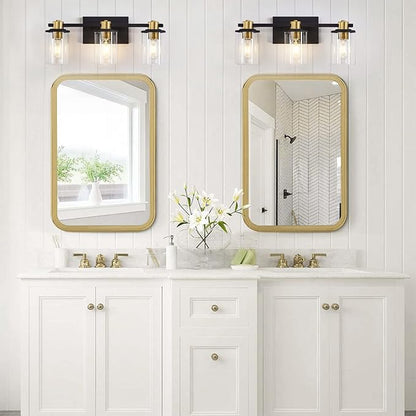 stambord 3 Light Bathroom Vanity Light, Black and Gold Light Fixtures, Sconces Wall Lighting with Glass Shade, Modern Brushed Vanity Lights for Bedroom, Hallway