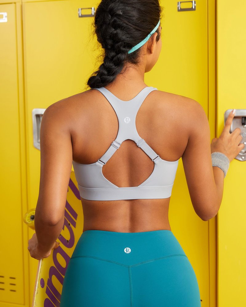 RUNNING GIRL High Impact Sports Bras for Women, Adjustable Straps Grey Sports Bra High Support Molded Cup Racerback Workout Bra(WX3143 ICY Grey L)