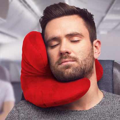 JPillow Travel Pillow for Airplanes – A Little Bulky, Expensive, and Takes a Couple of Minutes to Master, but Supports Your Head and Neck in Genuine Luxury – British Invention of The Year (Blue/Gray)
