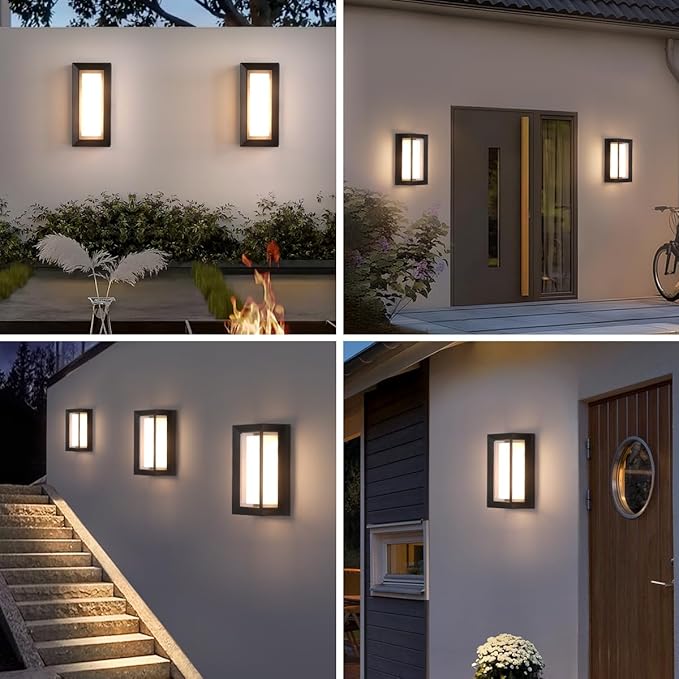 Outdoor Porch Light,15%-100% Dimmable Indoor Wall Light Fixtures,3000K/4000K/6500K Adjustable,24W Exterior Wall Lighting,Waterproof Outdoor Modern Wall Sconce Lights,2160LM Indoor Wall Sconce 2 Pack
