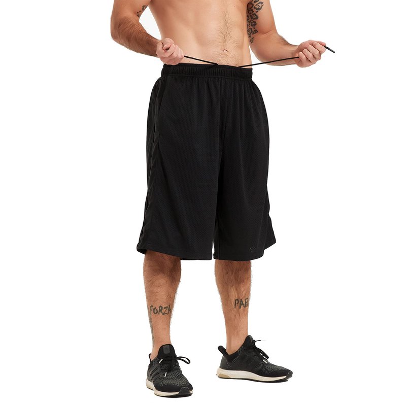 HQUEC Men's 12" Basketball Shorts Long Athletic Workout Gym Mesh Shorts Below Knee Loose-Fit with Pockets Black 2XL