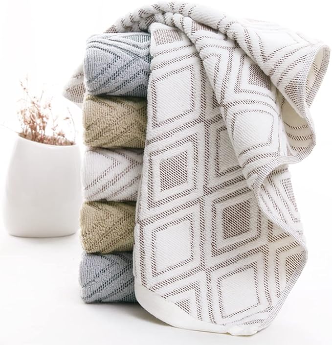 Pidada Bath Hand Towel Set of 3 Diamond Pattern 100% Cotton Absorbent Soft