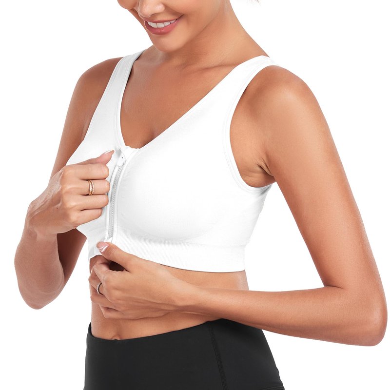 WANAYOU Women's Zip Front Sports Bra Wireless Post-Surgery Bra Zipper Closure Bras Padded Surgical Bra Racerback Workout Bras Zipped Yoga Sports Bras Active Bras Seamless Mastectomy Bra Post Op Bras