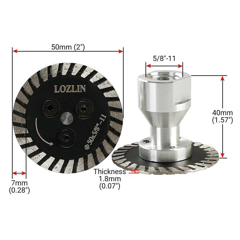 LOZLIN 50mm Diamond Saw Blade 5/8-11 Thread, Turbo Rim Cutting Disc for Granite Marble Concrete Stone, Compact Engraving Wheel for Angle Grinder Rotary Tool Power Drill