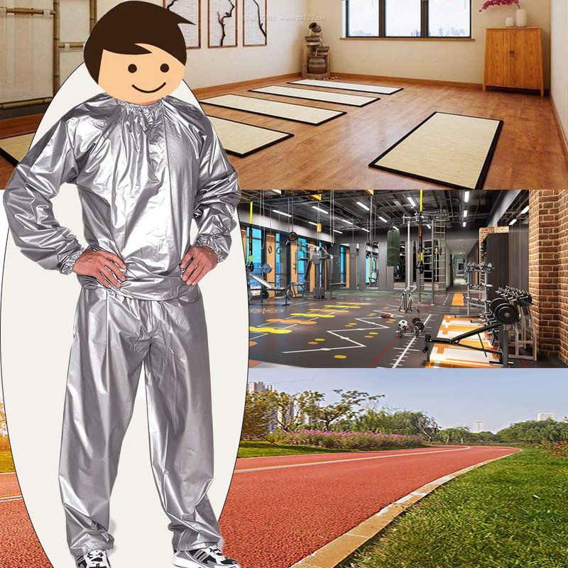 DawnBreak Sauna Sweat Suit for Women/Men with Hoodie Zipper Weight Loss Fitness Exercise Gym Workout Suit Top Pants Silver - M