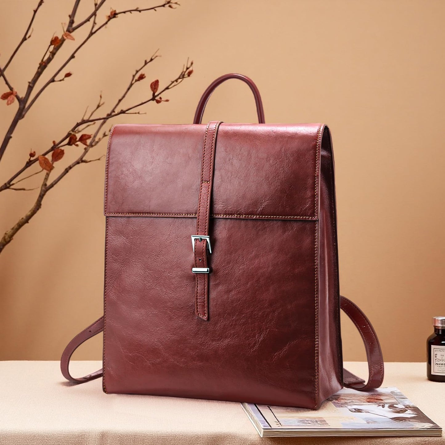 BOYATU Leather Backpack Purse for Women: Business Work Bags for Men - Luxury Designer Handbags for Classic, Brown