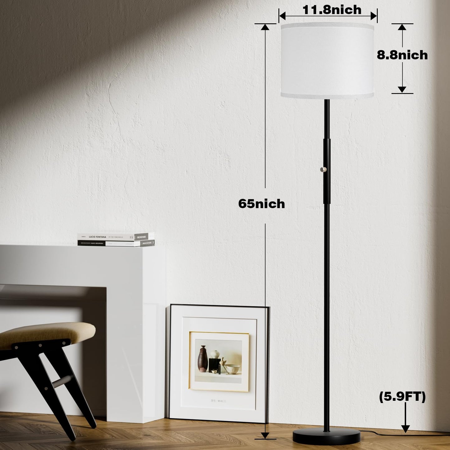 PARTPHONER Floor Lamp for Living Room Bedroom with Lampshade Stencil, 65’’ Modern Tall Lamp Simple Design Standing Lamps for Kids Room Home Office Reading, Bulb Included