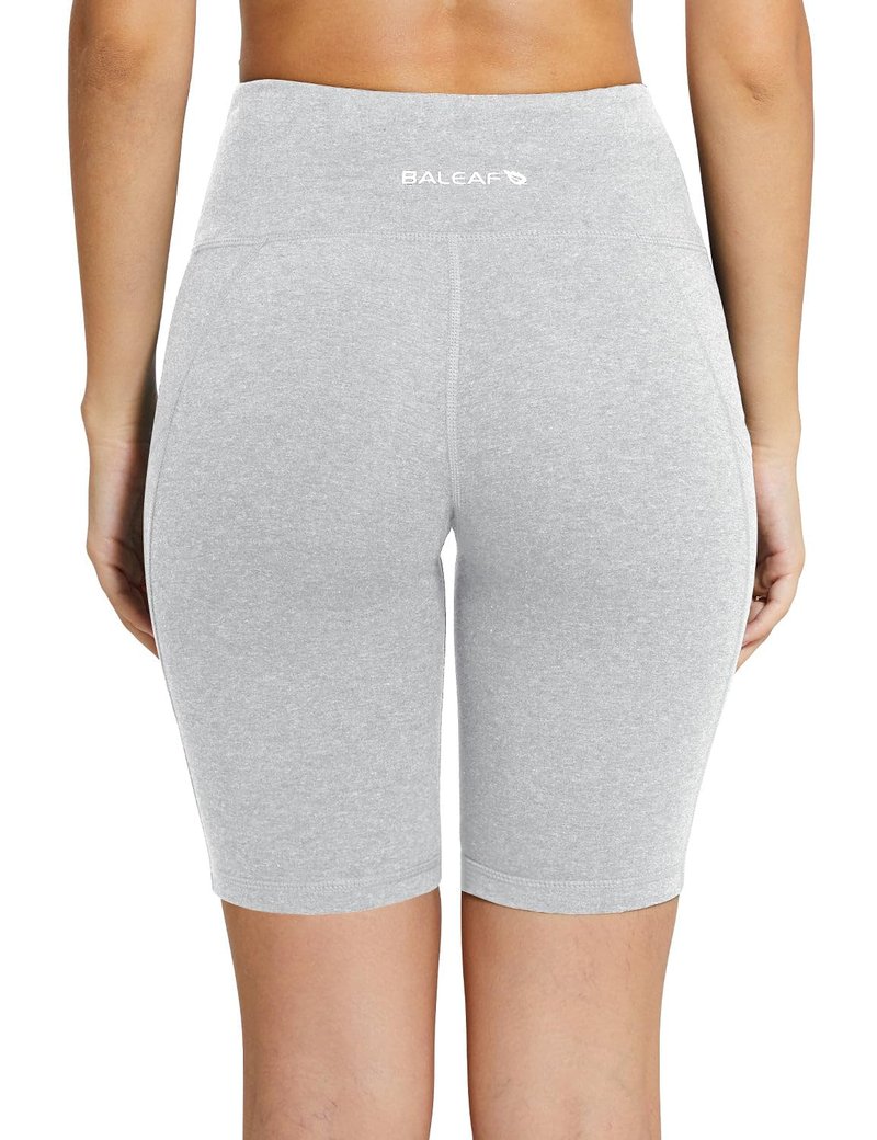 baleaf Biker Shorts Women Yoga Gym Workout Spandex Running Volleyball Tummy Control Compression with Pockets 8" Light Grey XXL