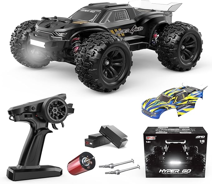 HYPER GO H16BM 1/16 RTR Brushless High Speed Electric 4X4 Off-Road Fast RC Car Max 42mph RC Truck Remote Control 2 Lipo Batteries for Adult Compatible with 3S Lipo