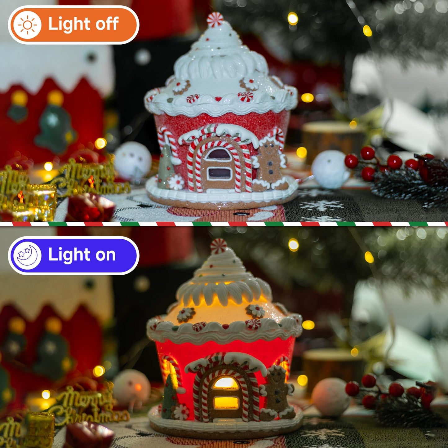 TXXCLOE 6 Inch LED Christmas Gingerbread House, Battery Operated Christmas Decor with Lights, Tabletop Holiday Village House for Home Office Festive Centerpiece Gift
