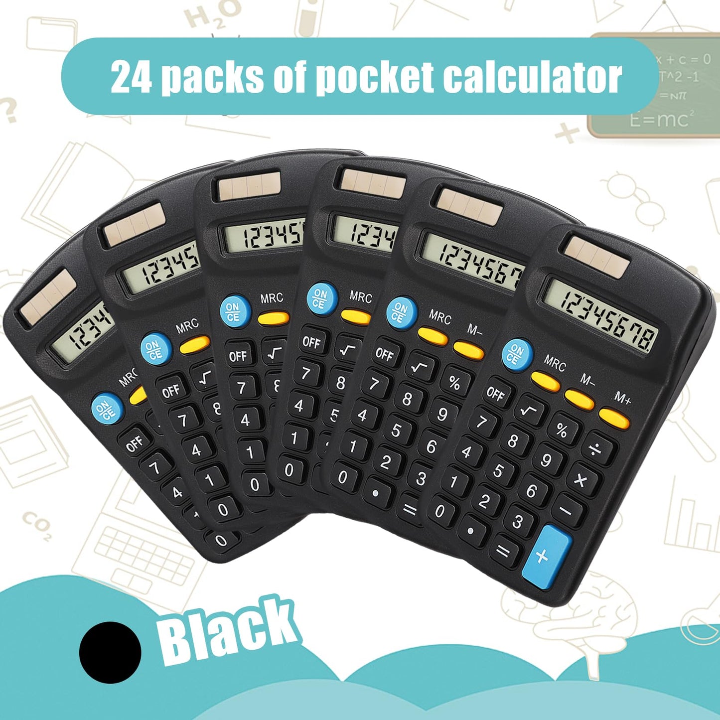 Dyrfolm 24 Pieces Pocket Size Mini Calculators,Pocket Calculator,Solar Battery Dual Power Desktop Calculators,8 Digit Display Basic Calculator for Students Kids Home Office(Black)