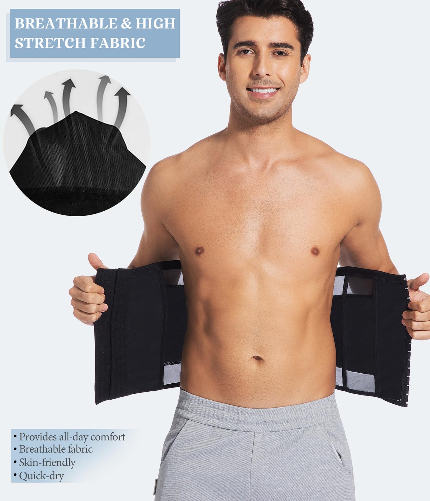 WLWLNUXI Mens Waist Trainer Trimmer Tummy Control Shapewear Slimming Girdle Stomach Band Back Support Body Shaper Belt (Black, XX-Large)