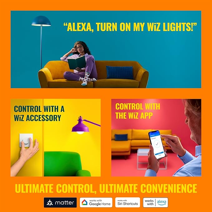WiZ Connected 100W A21 Color LED Smart Bulb 3-Pack - E26- Indoor - Connects to Your Existing Wi-Fi - Control with Voice or App + Activate with Motion - Matter Compatible