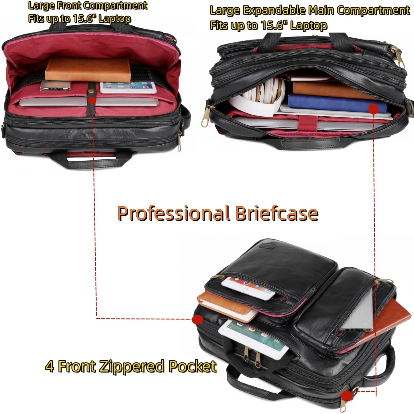 Baosha Vegan Leather Laptop Backpack Briefcase Hybrid 15.6 Inch Laptop Travel Backpack Hiking College Backpack for Men BC-04 (Black)