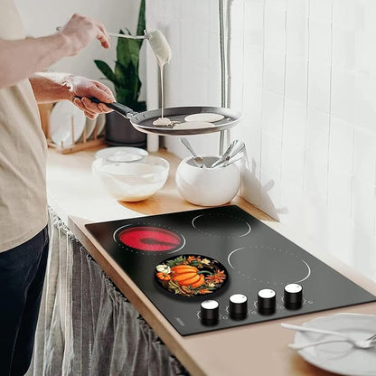 Autumn Pumpkin Electric Stove Burner Covers，4 Pcs Halloween Decor Round Stove Burner Cover，8 Inches and 10 Inches，Gas Stove Burner Cover,Metal Cooktop Fall Pumpkin Decorative Home Decor,Kitchen Decor