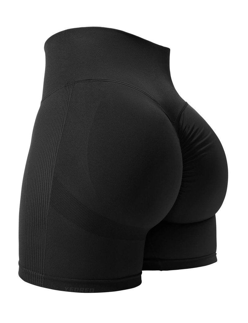 YEOREO Women High Waist Workout Yoga Gym Smile Contour Seamless Cycling Shorts Black XL