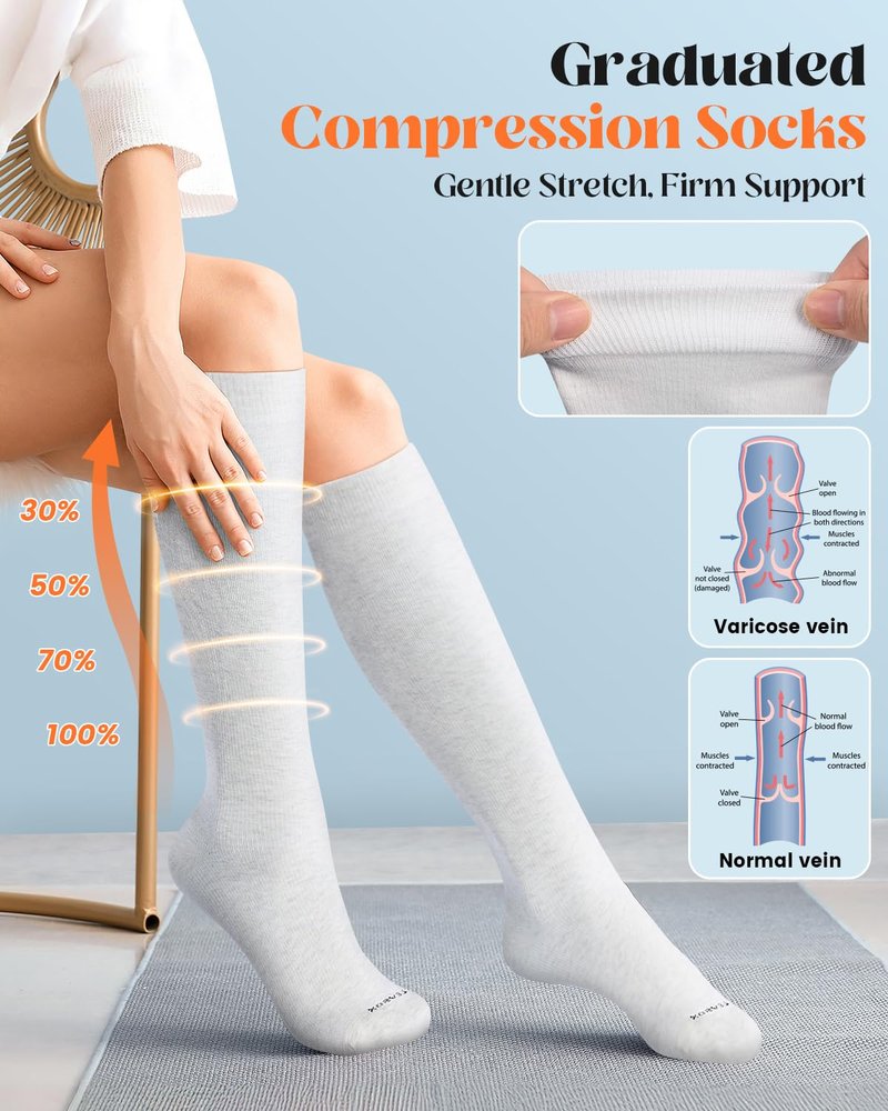 LEVSOX Cotton Compression Socks for Women Men 20-30 mmHg Knee High Cute Support Sock for Pregnancy Flying Nurses
