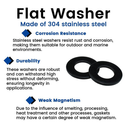 ZIUZI 100 Pcs 5 Sizes Washers Assortment Kit, Black 304 Stainless Flat Washers for Screws and Bolts, Metal Washers Kit for Home and Industrial Use (#8#10 1/4 5/16 3/8)