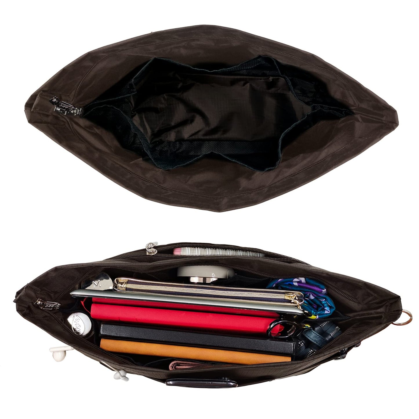 Time Wing Handbag Tote Purse Organizer Insert Bag Liner Shaper Divider Zipper 11 Pockets Compartments Medium Coffee
