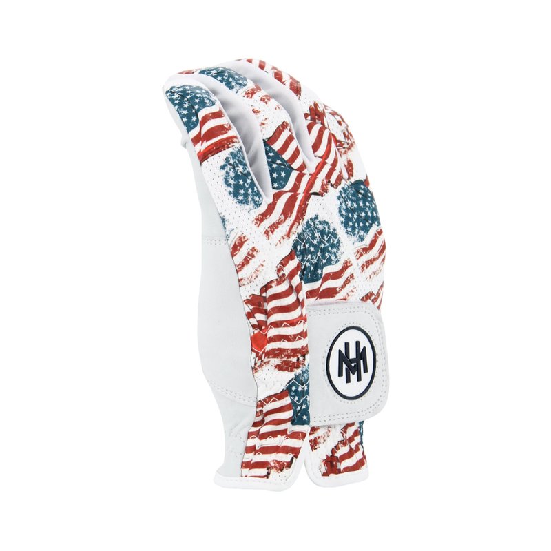 MULLIGAN HOOLIGAN® Men's Golf Glove | Premium Cabretta Leather & Mesh, Breathable Moisture-Wicking Comfort, Unique Standout Design for Men & Women (Patriotic USA Flag, Large, Worn On Right Hand)