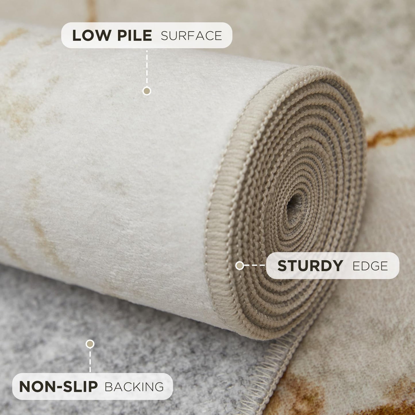 Joydeco 8x10 Area Rugs for Living Room, Washable Modern Abstract Non Slip Soft Rug, Low Pile Carpet for Bedroom, Dining Room, Home Office, Pet & Child Friendly, Light Brown & White & Beige