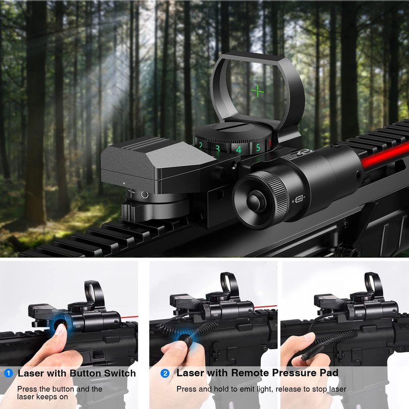 CVLIFE 1X22X33 Reflex Sight Red Dot Sight Red Green 4 Reticle Optics with Laser and Pressure Pad Switch for 20mm Rail