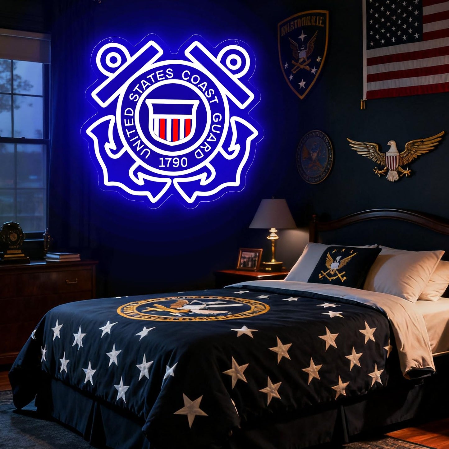 WittyRhE Military-themed Neon Signs Wall Decor for Man Cave Bedroom Bar Army Themed Gift Art for Christmas Party-12.87×12.2 IN-USB Powered-Acrylic