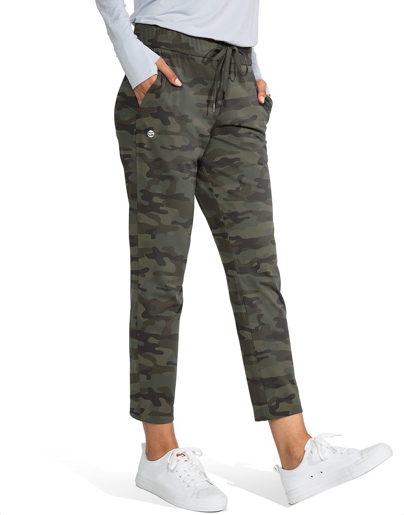 G Gradual Women's Pants with Deep Pockets 7/8 Stretch Sweatpants for Women Athletic, Golf, Lounge, Work (Green Camo, Small)