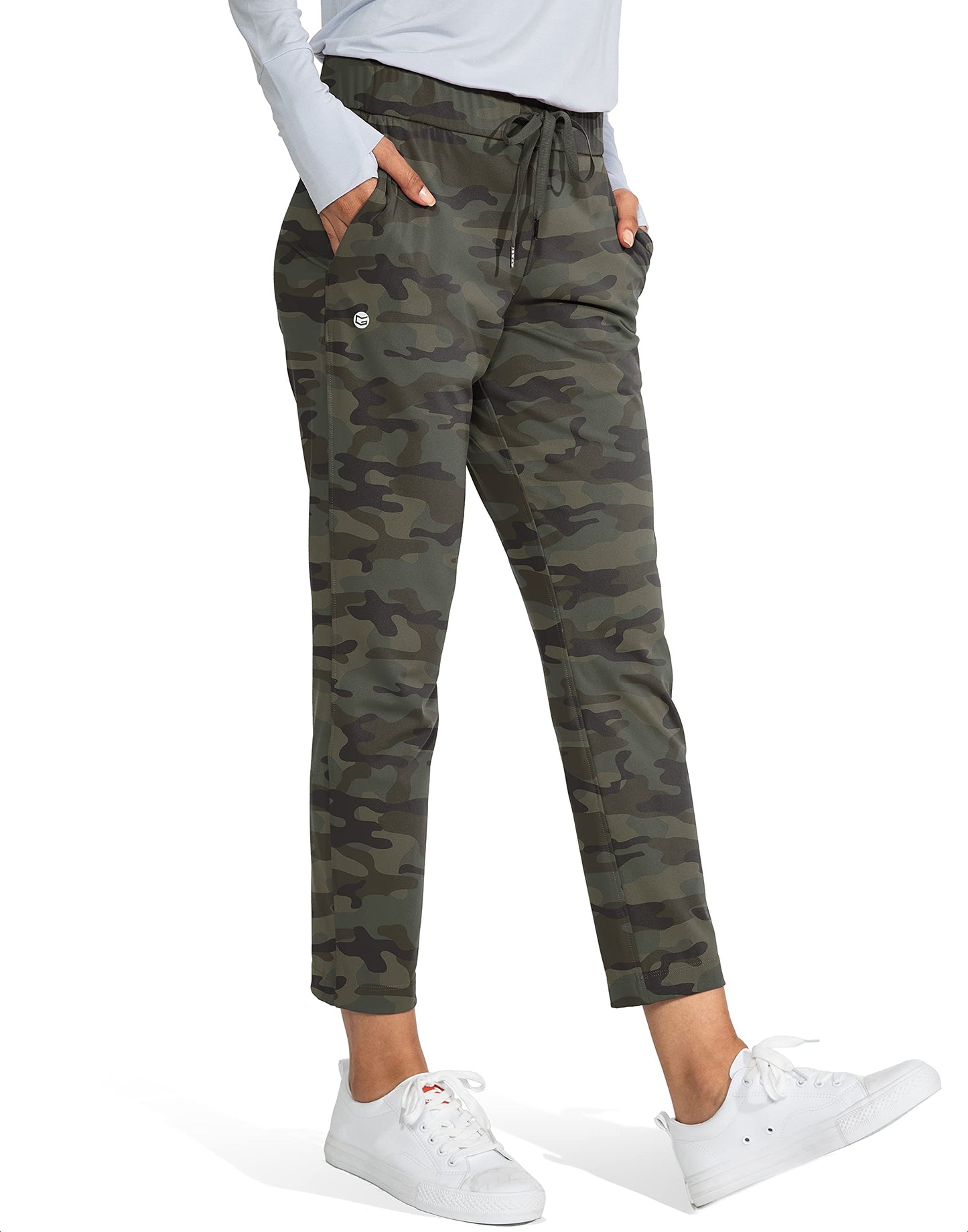 G Gradual Women's Pants with Deep Pockets 7/8 Stretch Sweatpants for Women Athletic, Golf, Lounge, Work Green Camo, 3X-Large