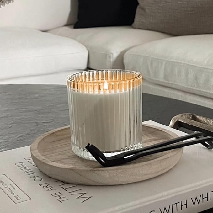 Sweet Water Decor Love You Ribbed Scented Candles - Soy Wax Candles with Lemon, Rosemary and Leafy Green for Home - Decorative Candle with 60 Hours Burn Time - 12Oz Ribbed Jar Wax Candles with Box