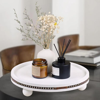 Decor Decorative Round Tray 11.81in for Home Decor for Coffee Table Farmhouse Kitchen Table Living Room Bathroom Centerpiece Tray Decor