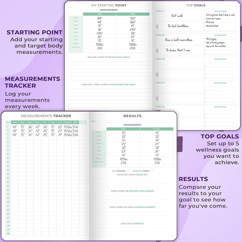 Clever Fox Fitness Journal - Guided Daily Workout & Meal Tracker for Weight Loss | Purple