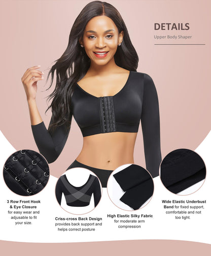 FeelinGirl Upper Arm Compression Sleeve Post Surgery Posture Corrector Tank Top Arm Slimmer Shapewear Black M