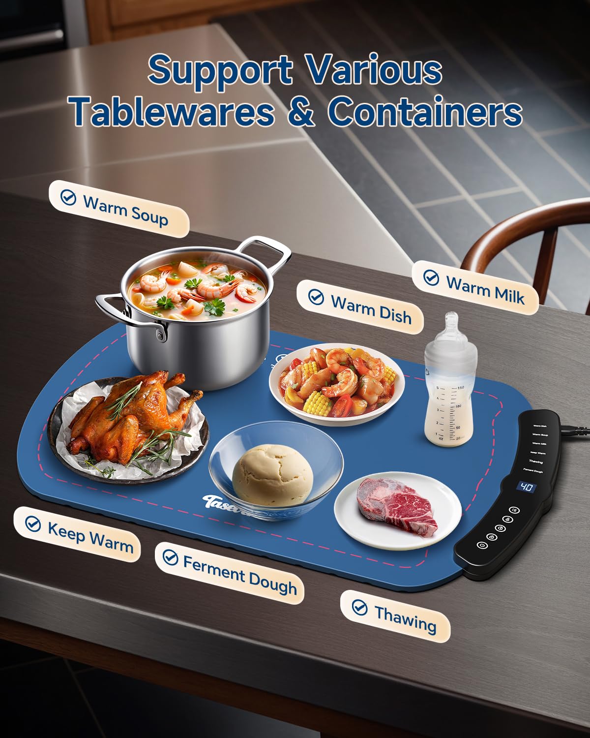 Warming Mat for Food, Food Warming Mat with 7 Temp Master Aadjustable Warming Tray, Thermochromic Line, Roll Up Buffet Hot Plates Heat Pad Full Sized Electrical